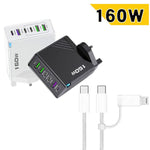 Caricabatterie rapido da 160 W con 3 porte Type-C e 3 porte USB, cavo da Type-C a Type-C / 8 pin e spina UK., UK Plug + Cable