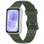 Cinturino per orologio in silicone traspirante con doppia fibbia a forma di U perforata., For Huawei Band 11 / Band 11 Pro
