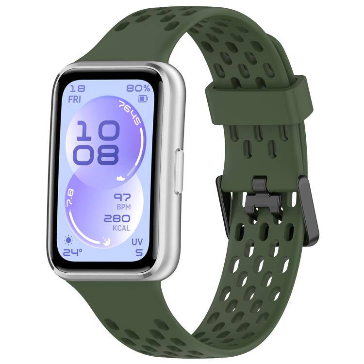 Cinturino per orologio in silicone traspirante con doppia fibbia a forma di U perforata., For Huawei Band 11 / Band 11 Pro