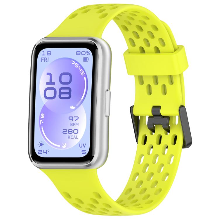 Cinturino per orologio in silicone traspirante con doppia fibbia a forma di U perforata., For Huawei Band 11 / Band 11 Pro