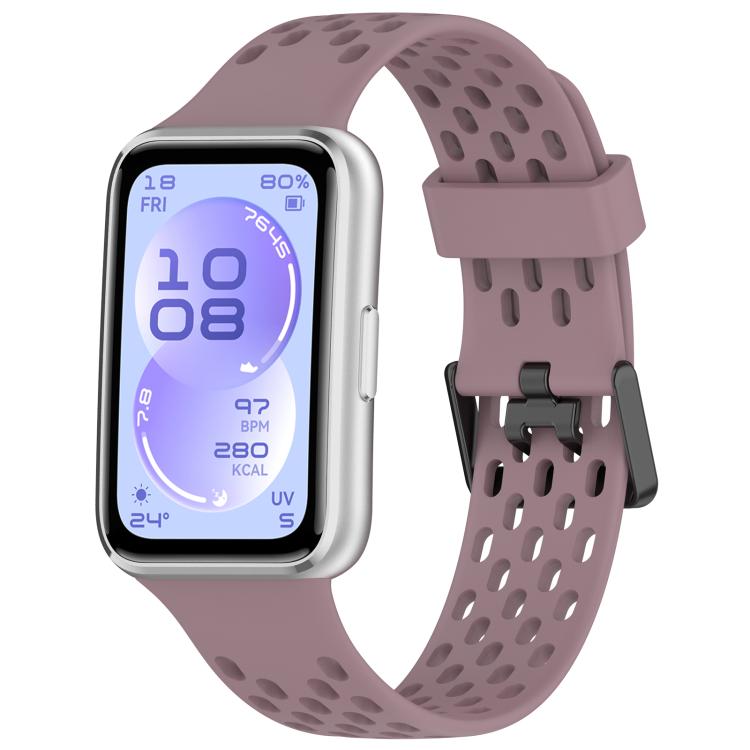 Cinturino per orologio in silicone traspirante con doppia fibbia a forma di U perforata., For Huawei Band 11 / Band 11 Pro
