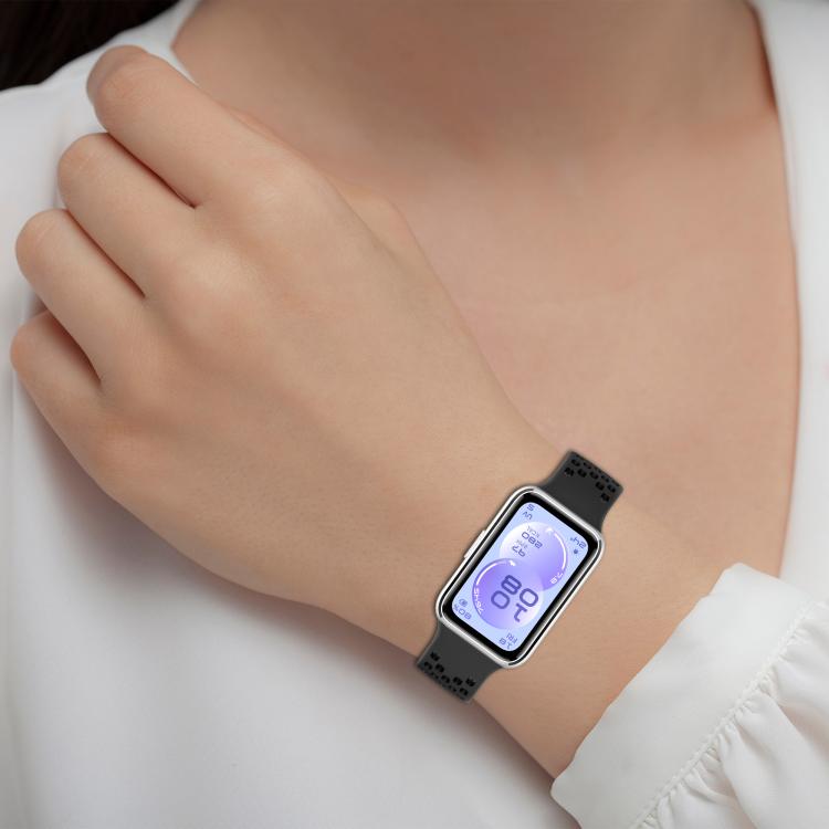 Cinturino per orologio in silicone traspirante con doppia fibbia a forma di U perforata., For Huawei Band 11 / Band 11 Pro
