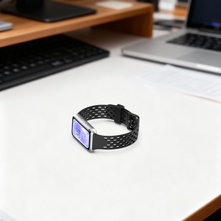 Cinturino per orologio in silicone traspirante con doppia fibbia a forma di U perforata., For Huawei Band 11 / Band 11 Pro