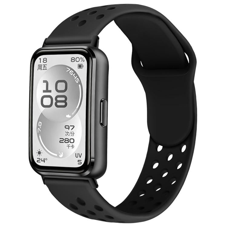 Cinturino per orologio in silicone con fibbia inversa e design traforato, tinta unita, con chiusura a strappo., For Huawei Band 11 / Band 11 Pro