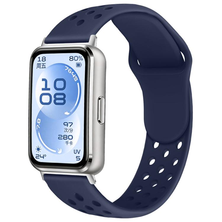 Cinturino per orologio in silicone con fibbia inversa e design traforato, tinta unita, con chiusura a strappo., For Huawei Band 11 / Band 11 Pro