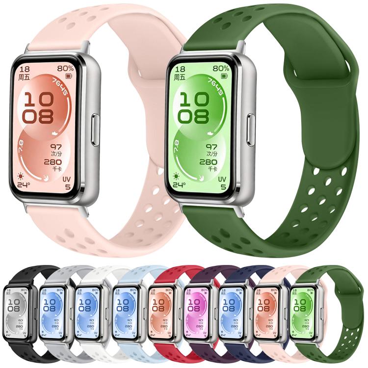 Cinturino per orologio in silicone con fibbia inversa e design traforato, tinta unita, con chiusura a strappo., For Huawei Band 11 / Band 11 Pro