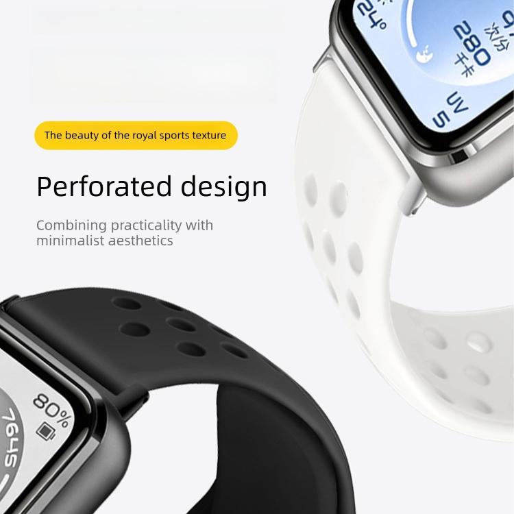 Cinturino per orologio in silicone con fibbia inversa e design traforato, tinta unita, con chiusura a strappo., For Huawei Band 11 / Band 11 Pro