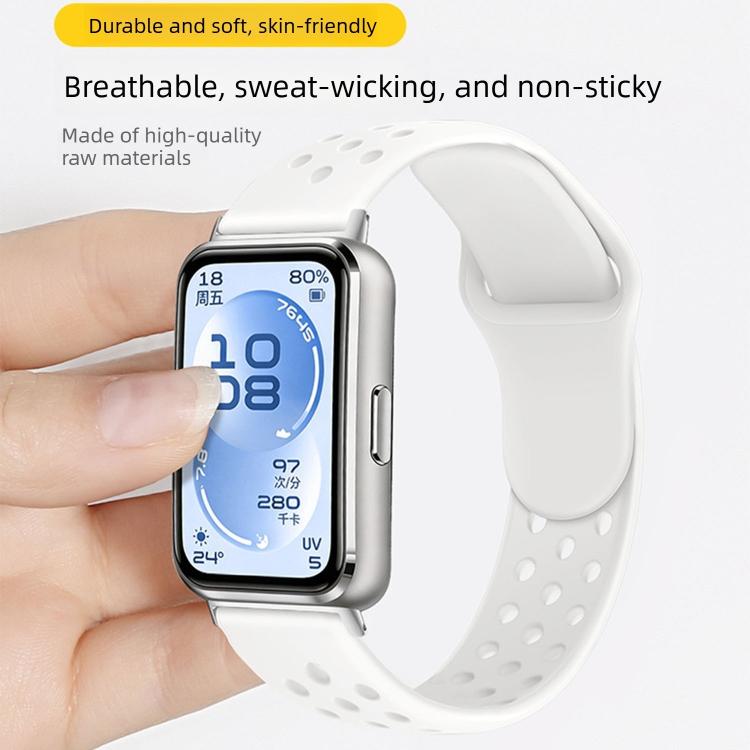 Cinturino per orologio in silicone con fibbia inversa e design traforato, tinta unita, con chiusura a strappo., For Huawei Band 11 / Band 11 Pro