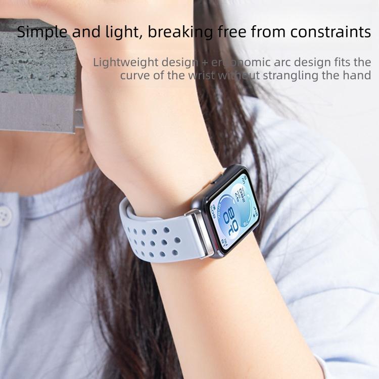 Cinturino per orologio in silicone con fibbia inversa e design traforato, tinta unita, con chiusura a strappo., For Huawei Band 11 / Band 11 Pro
