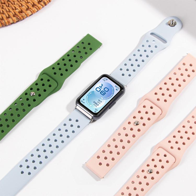 Cinturino per orologio in silicone con fibbia inversa e design traforato, tinta unita, con chiusura a strappo., For Huawei Band 11 / Band 11 Pro