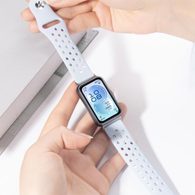 Cinturino per orologio in silicone con fibbia inversa e design traforato, tinta unita, con chiusura a strappo., For Huawei Band 11 / Band 11 Pro