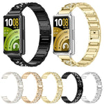 Cinturino per orologio in metallo con tre perline e cielo stellato e diamanti, For Huawei Band 11 / Band 11 Pro, For Huawei Band  10 / 9 / 8