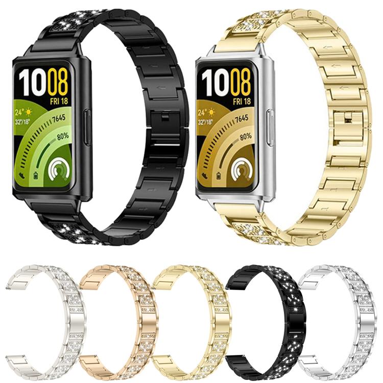 Cinturino per orologio in metallo con tre perline e cielo stellato e diamanti, For Huawei Band 11 / Band 11 Pro, For Huawei Band  10 / 9 / 8