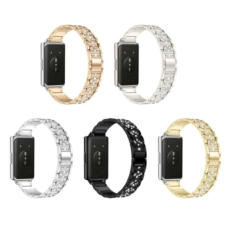 Cinturino per orologio in metallo con tre perline e cielo stellato e diamanti, For Huawei Band 11 / Band 11 Pro, For Huawei Band  10 / 9 / 8