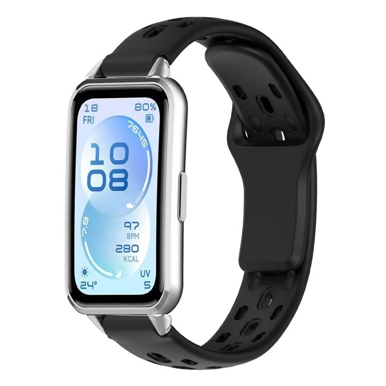 Cinturino per orologio in silicone traspirante, piatto, traforato e con fibbia inversa., For Huawei Band 11 / Band 11 Pro