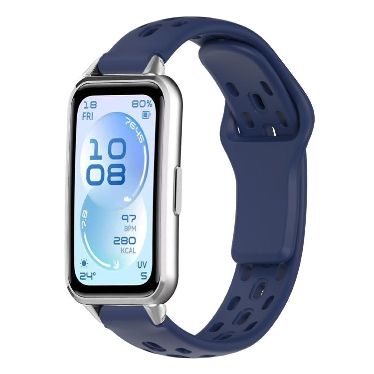 Cinturino per orologio in silicone traspirante, piatto, traforato e con fibbia inversa., For Huawei Band 11 / Band 11 Pro