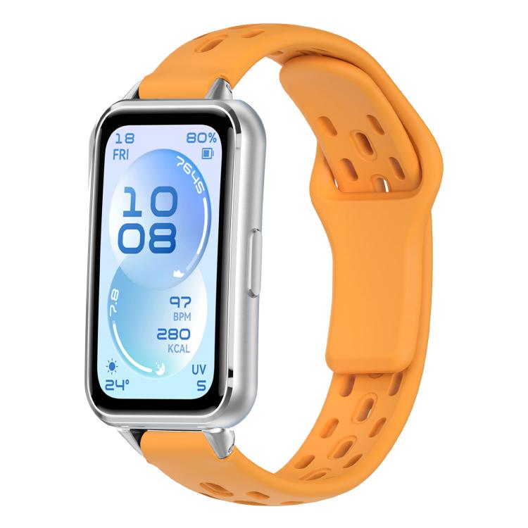 Cinturino per orologio in silicone traspirante, piatto, traforato e con fibbia inversa., For Huawei Band 11 / Band 11 Pro