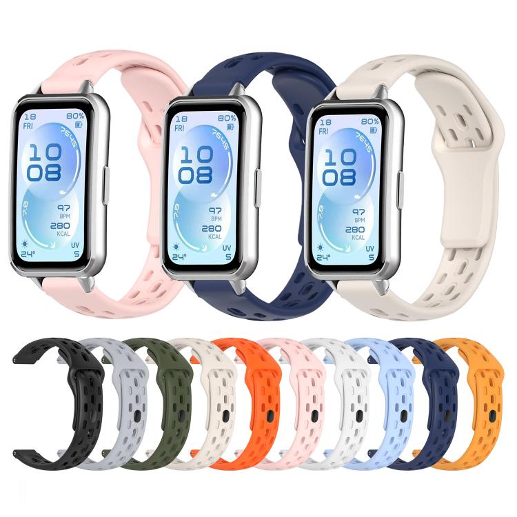 Cinturino per orologio in silicone traspirante, piatto, traforato e con fibbia inversa., For Huawei Band 11 / Band 11 Pro