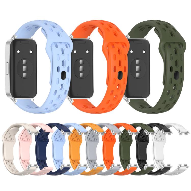 Cinturino per orologio in silicone traspirante, piatto, traforato e con fibbia inversa., For Huawei Band 11 / Band 11 Pro
