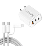949-2C1A PD25W Caricabatterie USB 3.0 con 2 porte Type-C e cavo da Type-C a Type-C / 8 pin, spina USA, US Plug + Cable