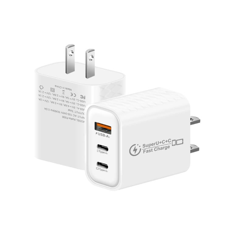 949-2C1A PD25W Caricabatterie USB 3.0 con 2 porte Type-C e cavo da Type-C a Type-C / 8 pin, spina USA, US Plug + Cable