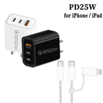 949-2C1A PD25W Caricabatterie USB 3.0 con 2 porte Type-C e cavo da Type-C a Type-C / 8 pin, spina USA, US Plug + Cable
