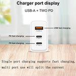 949-2C1A PD25W Caricabatterie USB 3.0 con 2 porte Type-C e cavo da Type-C a Type-C / 8 pin, spina USA, US Plug + Cable