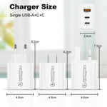 949-2C1A PD25W Caricabatterie USB 3.0 con 2 porte Type-C e cavo da Type-C a Type-C / 8 pin, spina USA, US Plug + Cable
