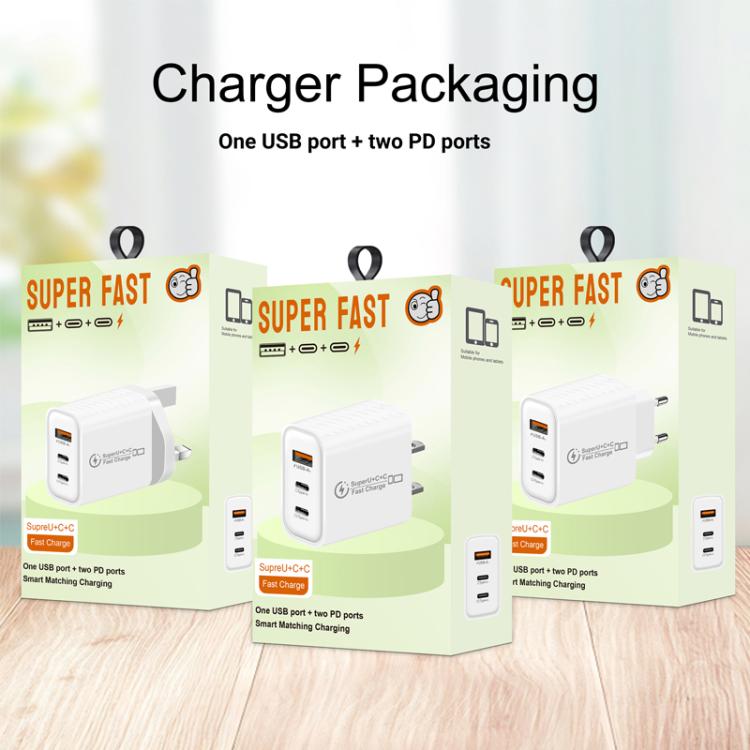 949-2C1A PD25W Caricabatterie USB 3.0 con 2 porte Type-C e cavo da Type-C a Type-C / 8 pin, spina USA, US Plug + Cable