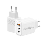 949-2C1A PD25W Caricabatterie USB 3.0 con 2 porte Type-C e cavo da Type-C a Type-C / 8 pin, spina europea, EU Plug + Cable