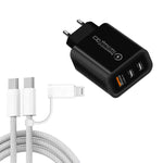 949-2C1A PD25W Caricabatterie USB 3.0 con 2 porte Type-C e cavo da Type-C a Type-C / 8 pin, spina europea, EU Plug + Cable