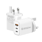949-2C1A PD25W Caricabatterie USB 3.0 con 2 porte Type-C e cavo da Type-C a Type-C / 8 pin, spina UK, UK Plug + Cable