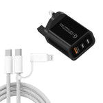 949-2C1A PD25W Caricabatterie USB 3.0 con 2 porte Type-C e cavo da Type-C a Type-C / 8 pin, spina UK, UK Plug + Cable