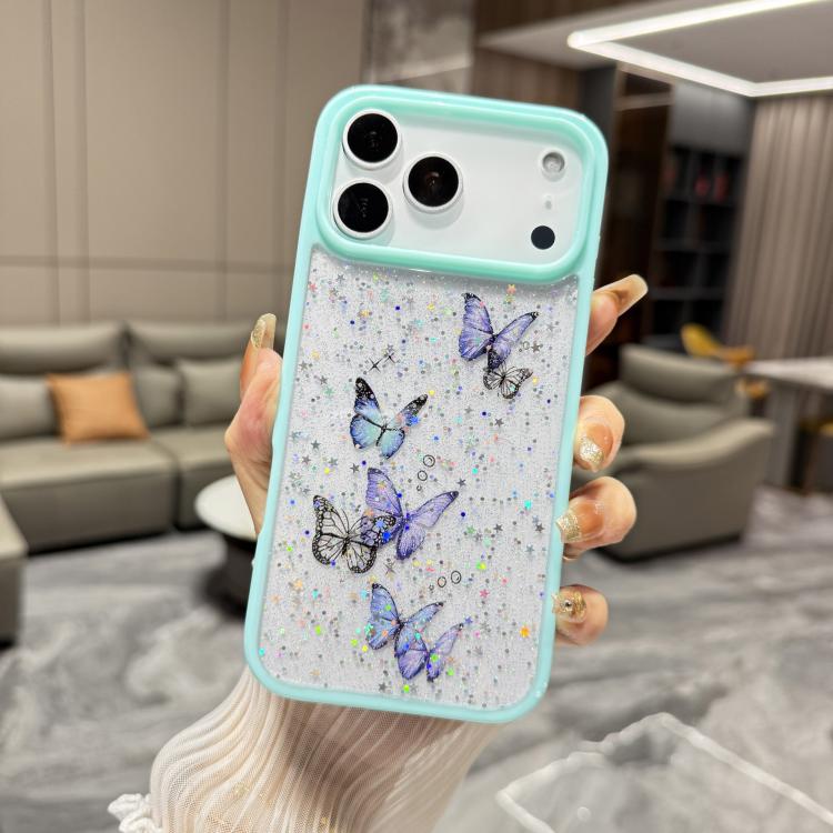 Custodia per telefono in TPU epossidico con glitter a farfalla colorata, For iPhone 17 Pro Max, For iPhone 17 Pro, For iPhone Air