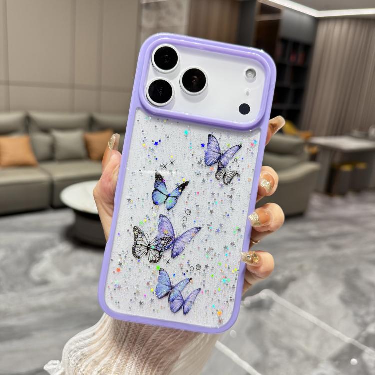 Custodia per telefono in TPU epossidico con glitter a farfalla colorata, For iPhone 17 Pro Max, For iPhone 17 Pro, For iPhone Air