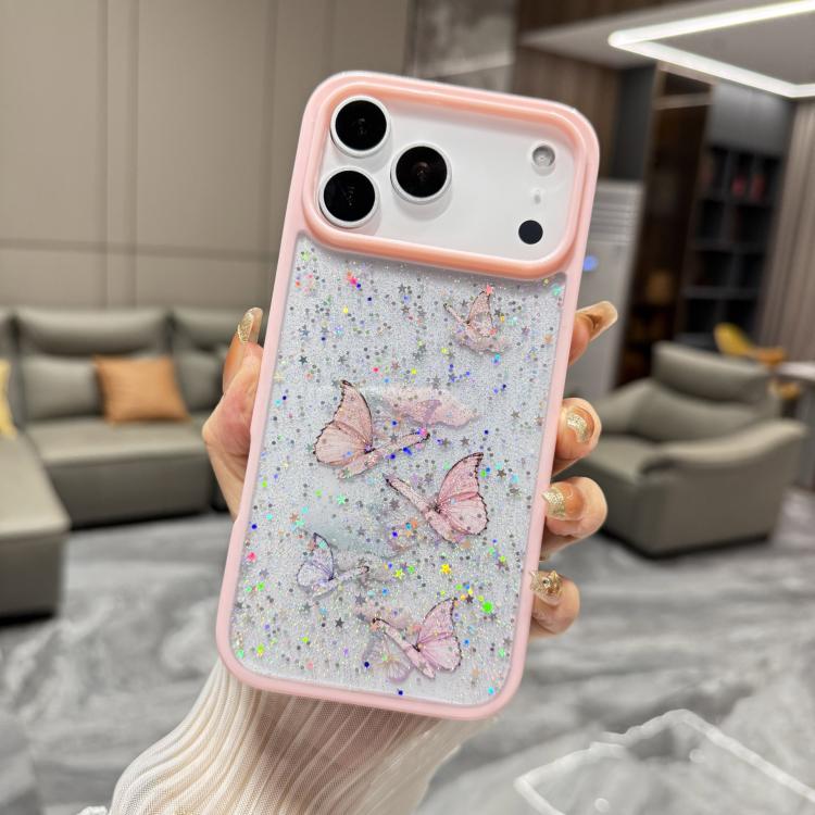 Custodia per telefono in TPU epossidico con glitter a farfalla colorata, For iPhone 17 Pro Max, For iPhone 17 Pro, For iPhone Air