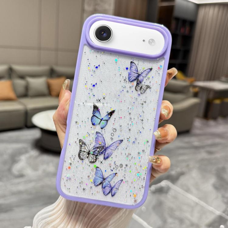 Custodia per telefono in TPU epossidico con glitter a farfalla colorata, For iPhone 17 Pro Max, For iPhone 17 Pro, For iPhone Air