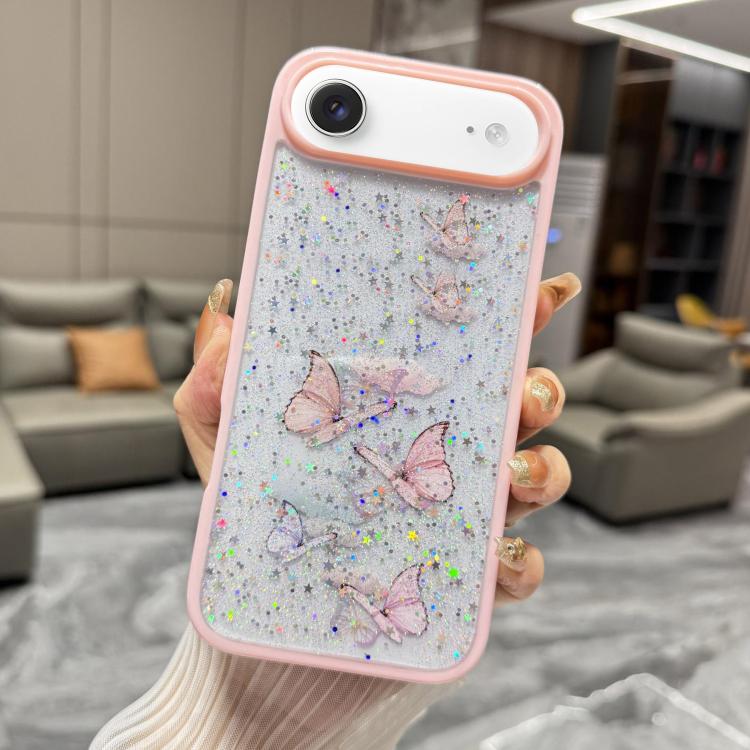 Custodia per telefono in TPU epossidico con glitter a farfalla colorata, For iPhone 17 Pro Max, For iPhone 17 Pro, For iPhone Air