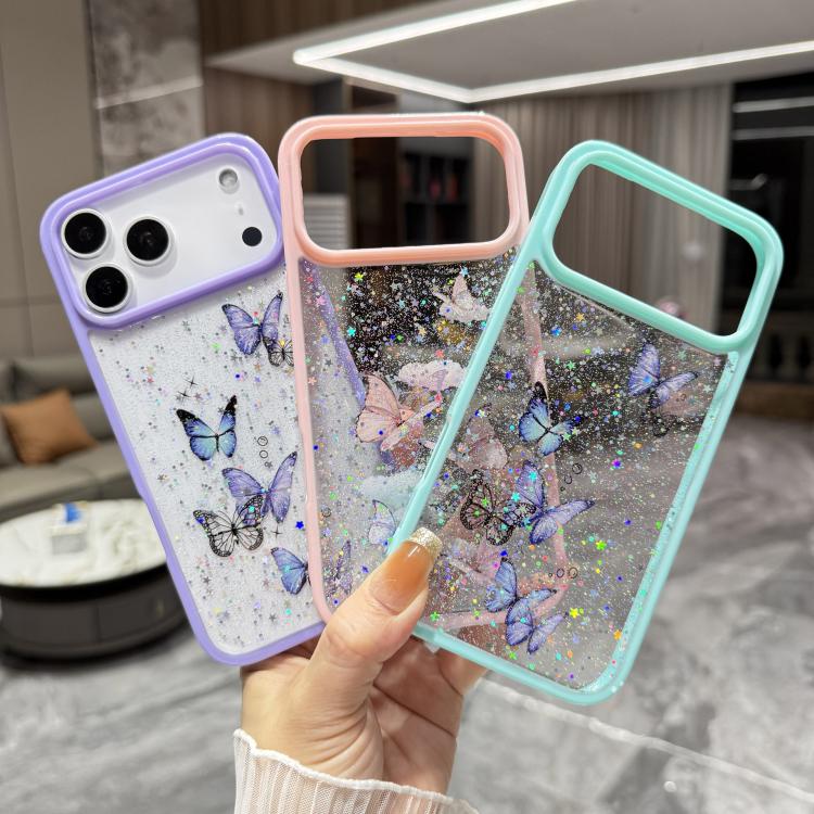 Custodia per telefono in TPU epossidico con glitter a farfalla colorata, For iPhone 17 Pro Max, For iPhone 17 Pro, For iPhone Air