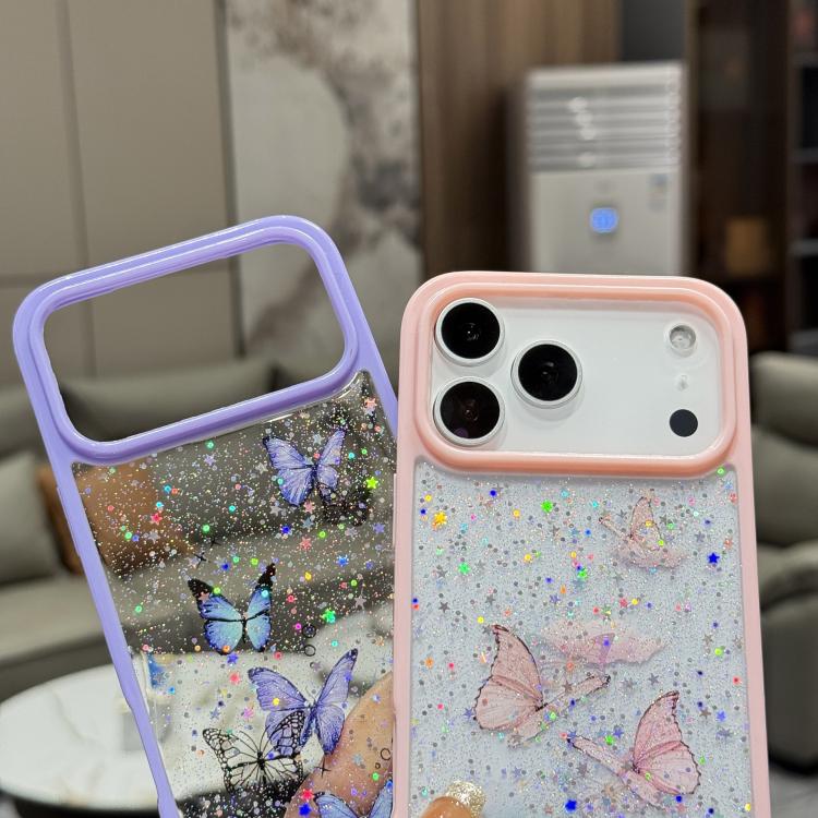 Custodia per telefono in TPU epossidico con glitter a farfalla colorata, For iPhone 17 Pro Max, For iPhone 17 Pro, For iPhone Air