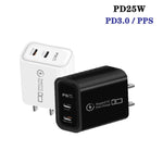 Caricabatterie doppio 949-2C PD25W con porta Type-C, compatibile con protocollo PD3.0 / PPS, spina USA., US Plug