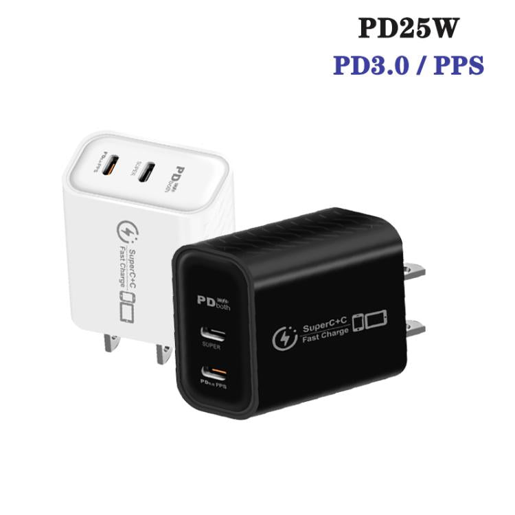 Caricabatterie doppio 949-2C PD25W con porta Type-C, compatibile con protocollo PD3.0 / PPS, spina USA., US Plug