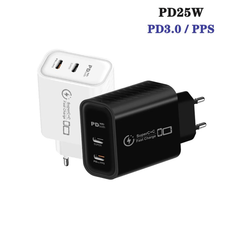 Caricabatterie doppio 949-2C PD25W con porta Type-C, compatibile con protocollo PD3.0 / PPS e spina europea., EU Plug