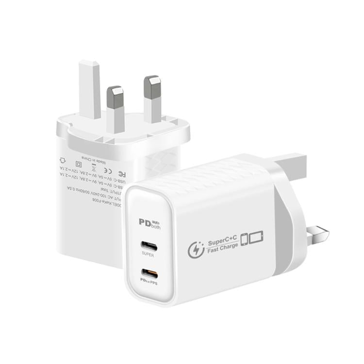 Caricabatterie doppio 949-2C PD25W con porta Type-C, compatibile con protocollo PD3.0 / PPS, spina UK., UK Plug