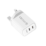 Caricabatterie doppio 949-2C PD25W con porta Type-C, compatibile con protocollo PD3.0 / PPS, spina UK., UK Plug