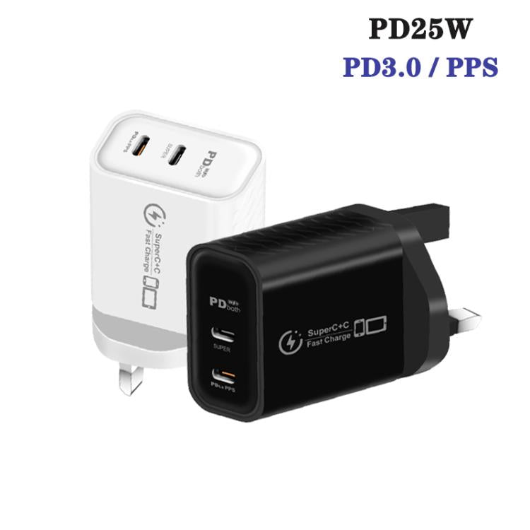 Caricabatterie doppio 949-2C PD25W con porta Type-C, compatibile con protocollo PD3.0 / PPS, spina UK., UK Plug