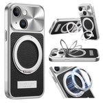 Custodia per telefono antiurto con supporto magnetico placcato effetto litchi., For iPhone 13