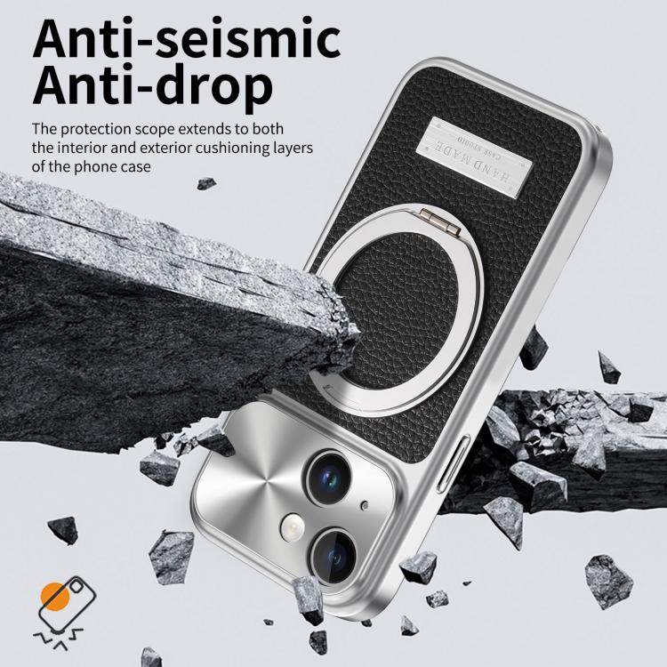 Custodia per telefono antiurto con supporto magnetico placcato effetto litchi., For iPhone 13