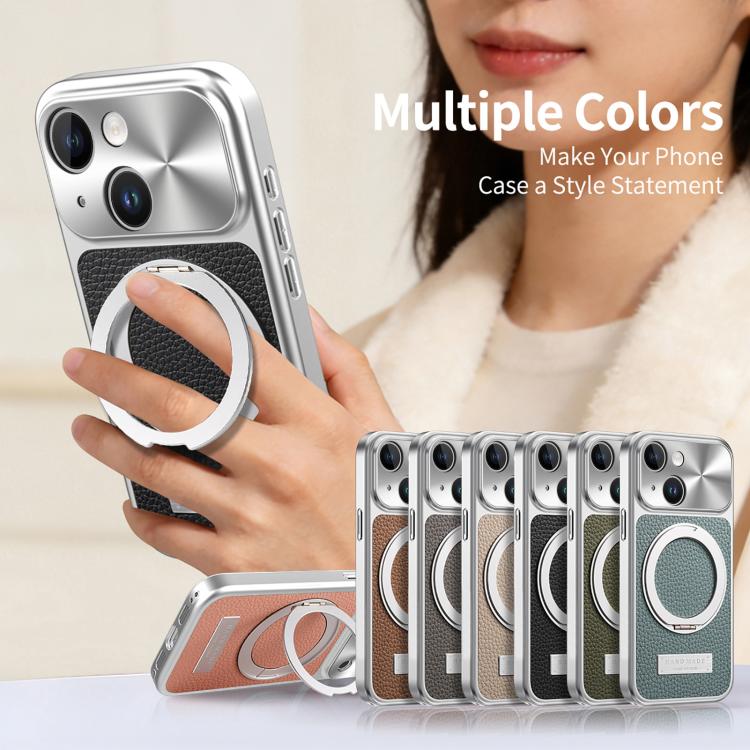Custodia per telefono antiurto con supporto magnetico placcato effetto litchi., For iPhone 13