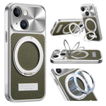 Custodia per telefono antiurto con supporto magnetico placcato effetto litchi., For iPhone 13